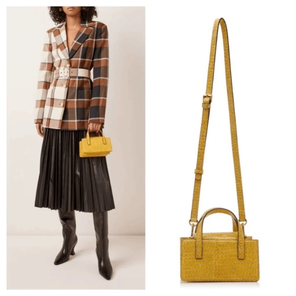 Marge Sherwood Mini Croc Embossed Leather Bag Yellow Top Handle Crossbod - Picture 3 of 10